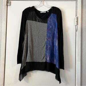 Patrizia Luca Milano Artsy Mixed Media Long Sleeve Top Sheer Reptile Gray Black